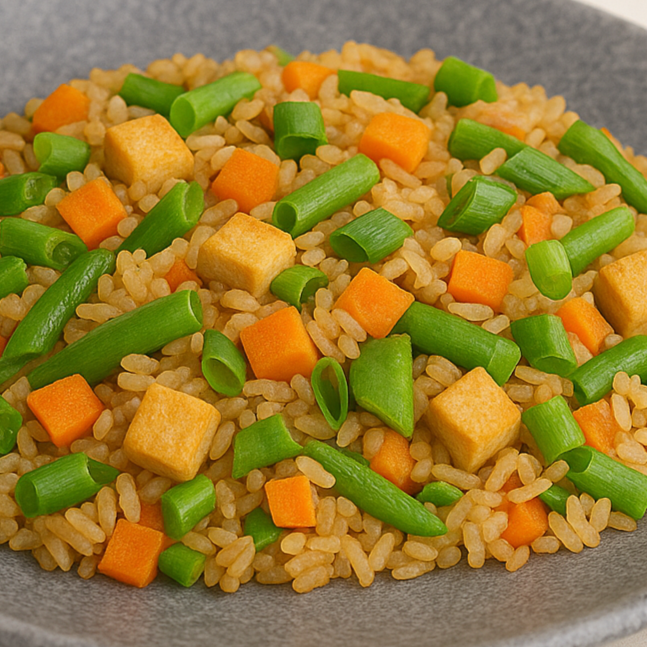 Álga nori, abobrinha,berinjela,Pimentão, cebolinha,gengibre, flambados no wok, ovos, temperos orientais e omelete