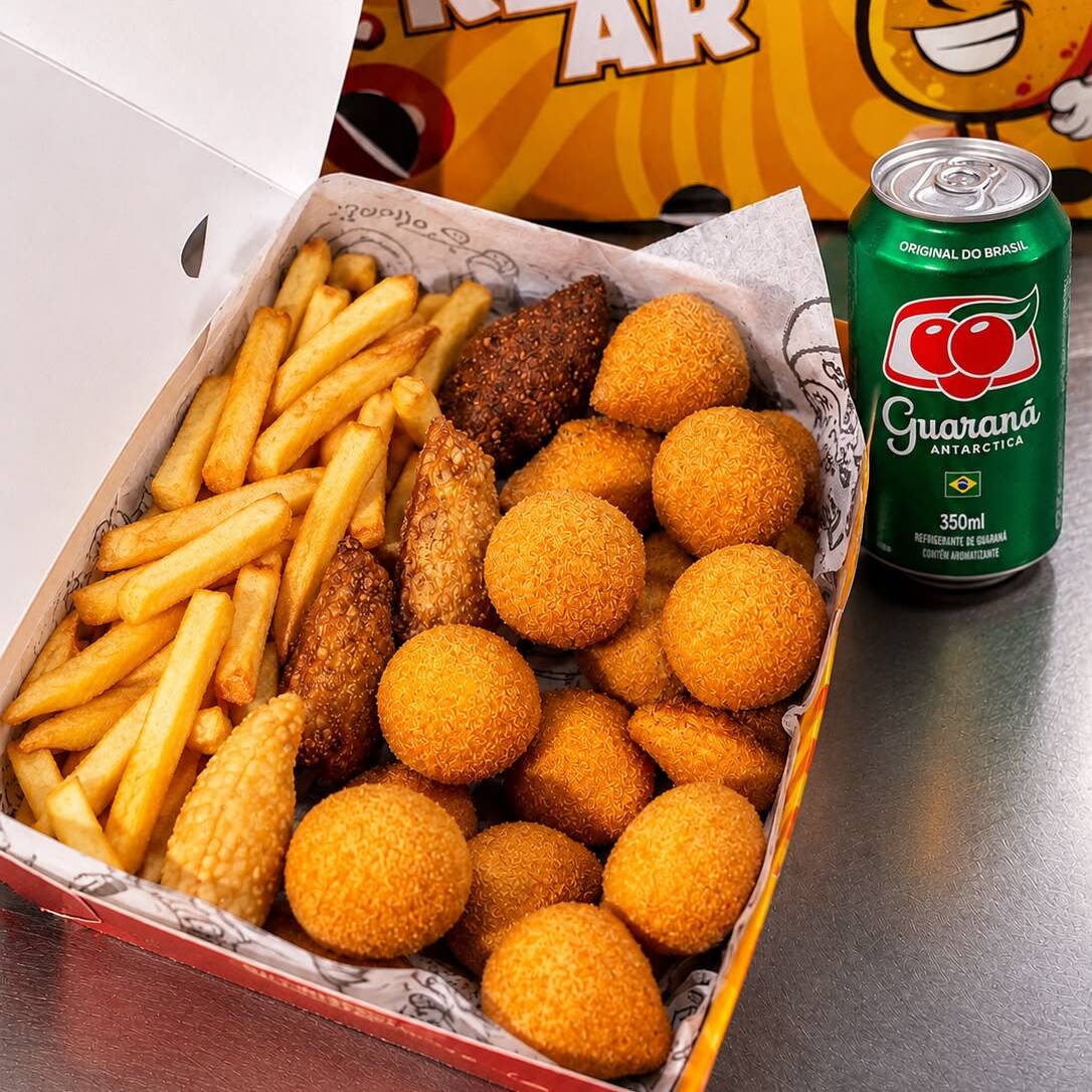 20 Salgados + Batata Frita + Refri lata