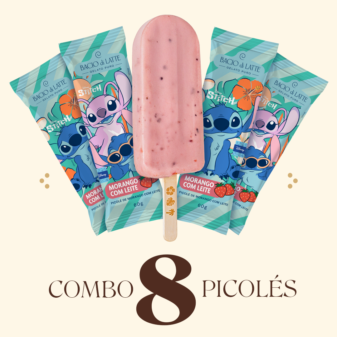 Compre 8 picolés e tenha 15% de desconto. De R$111,20 por R$94,50.
Picolés de Morango com Leite