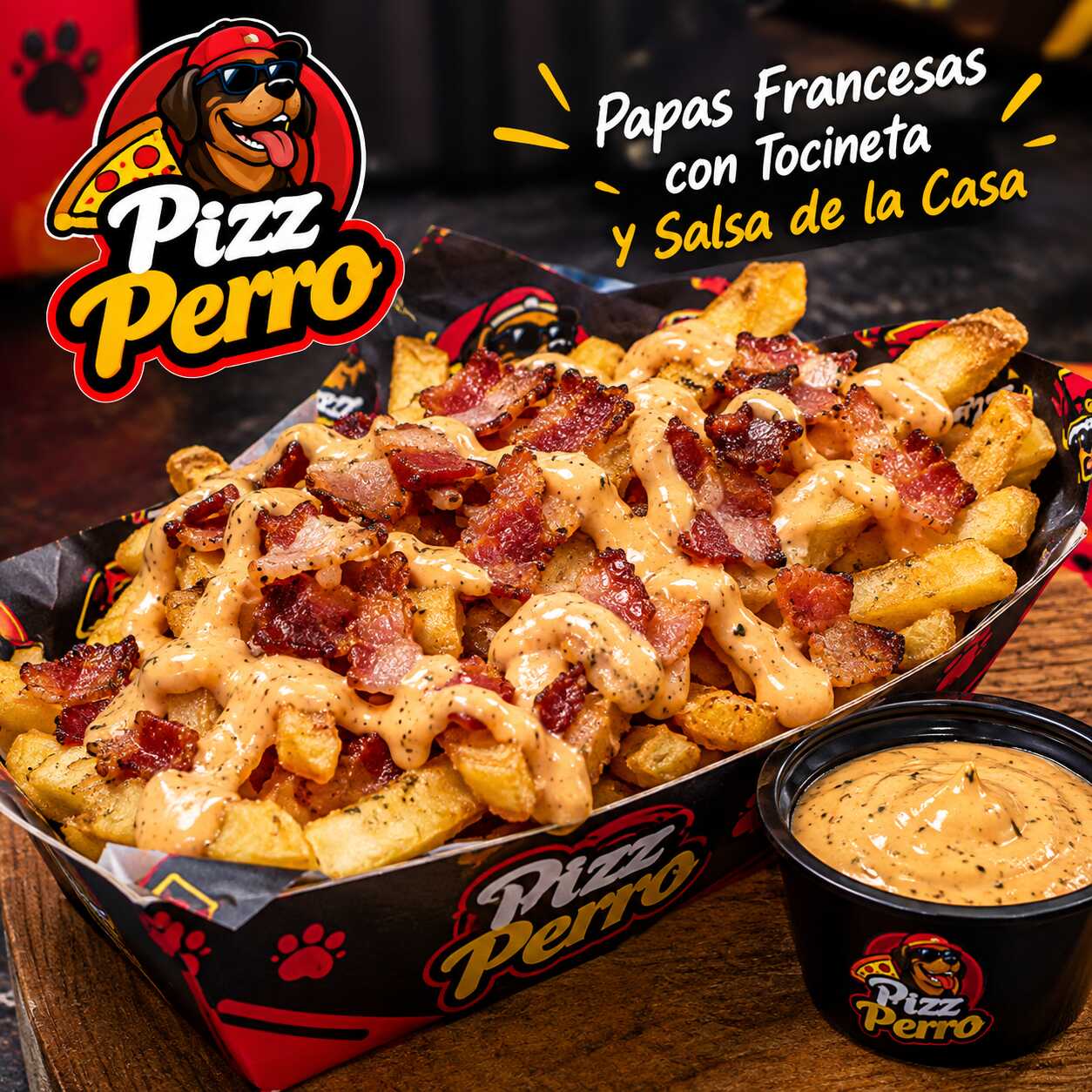 PORCION DE FRANCESA CON TOCINETA ,SALSA DE LA CASA