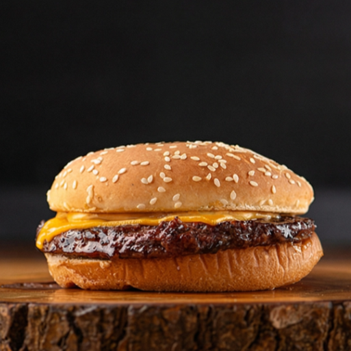 Pão com gergelim, hambúrguer 100g, queijo e molho especial.