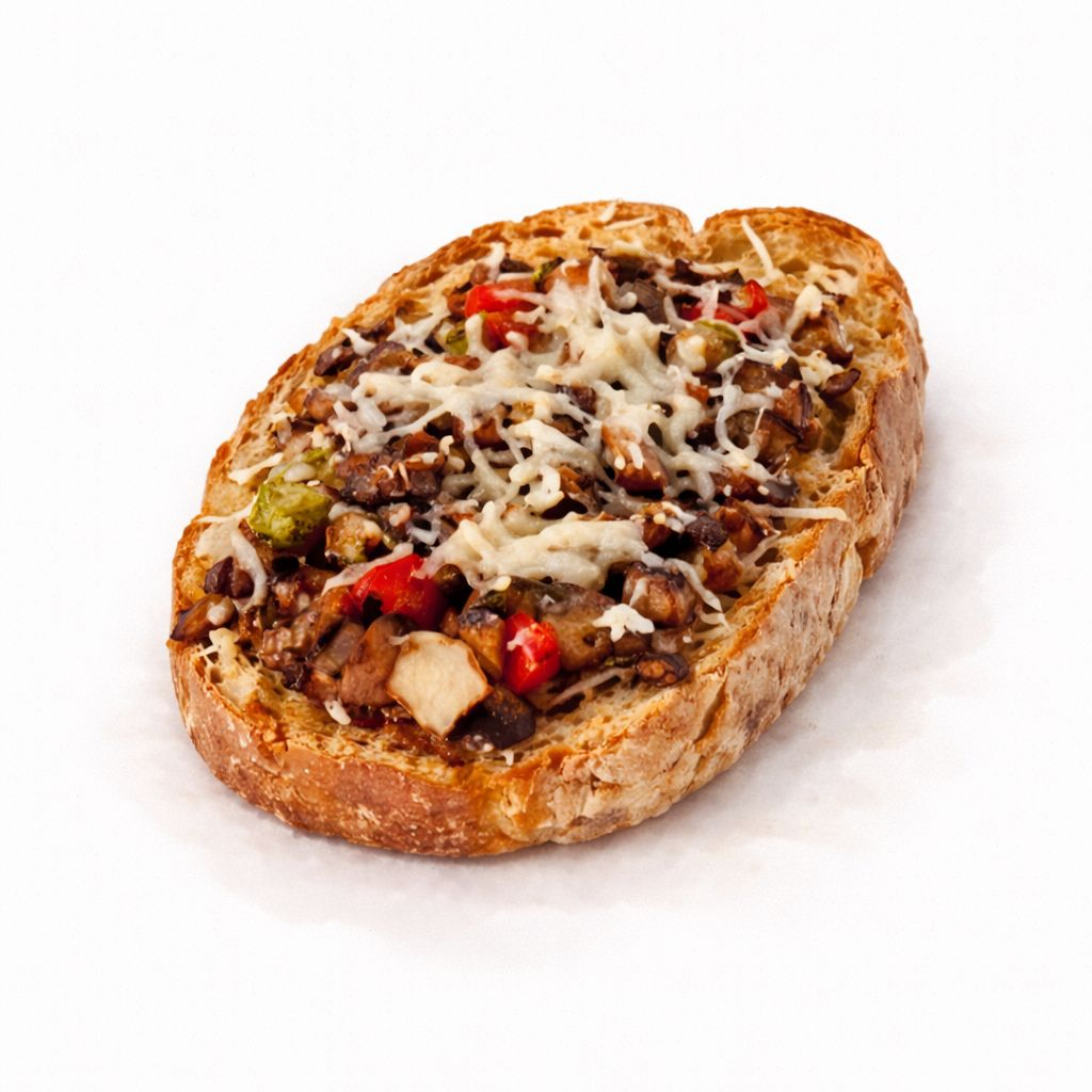 Caponata de berinjela e abobrinha com queijo parmesão macerado. (3 unidades)