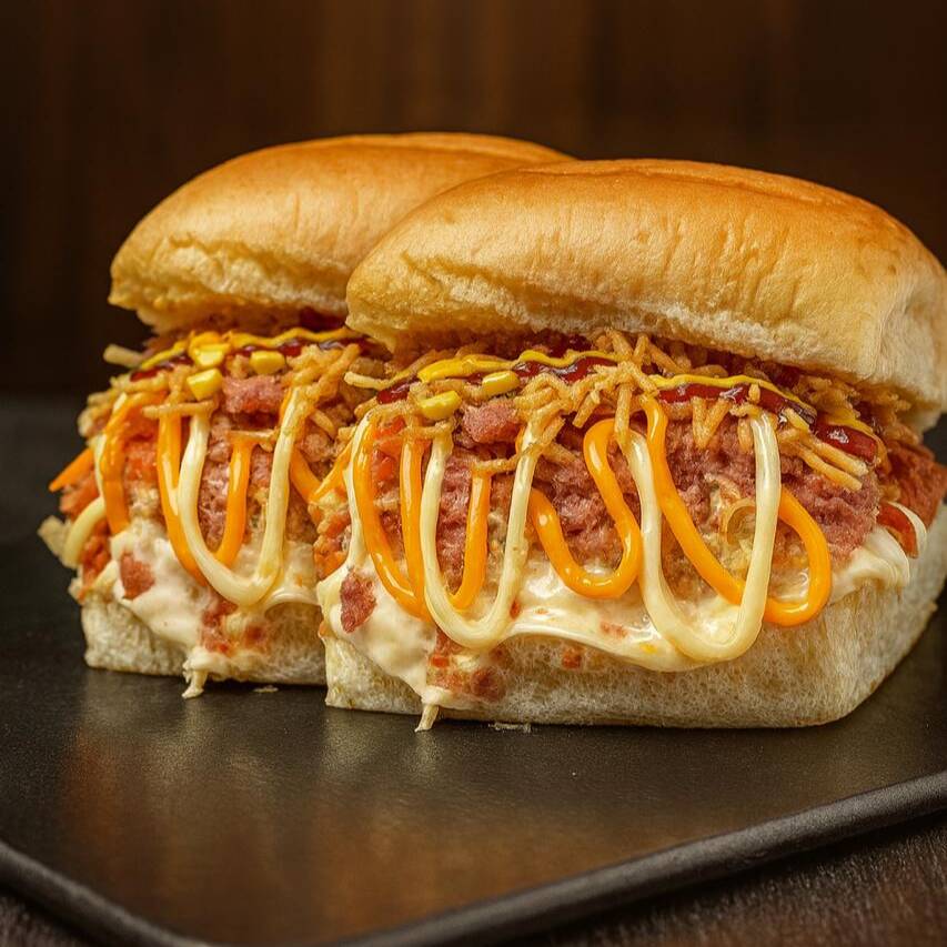 O combo perfeito para compartilhar! São 2 mistos preparados no pão macio, com 2 vinas, maionese, ketchup, mostarda, tomate com cebola, frango desfiado, bacon crocante, Catupiry®, cheddar cremoso, milho e batata palha, tudo montado com ingredientes selecionados para garantir muito sabor em cada mordida
