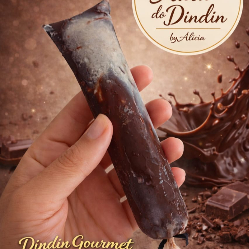 Dindin Gourmet de chocolate Super Cremoso, sabor intenso e textura macia, feito artesanalmente com muito recheio