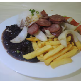 Acompanhamento: arroz, feijão, farofa, batata frita e salada
