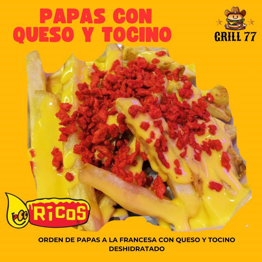 PAPAS CON QUESO Y TOCINO
