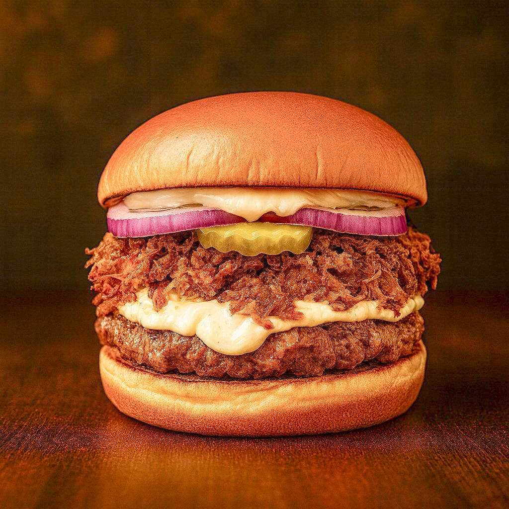 PÃO, BURGUER 160GR, CREAN CHESSE, COSTELA DESFIADA,PIKLES, CEBOLA ROXA E MAIONESE DA CASA