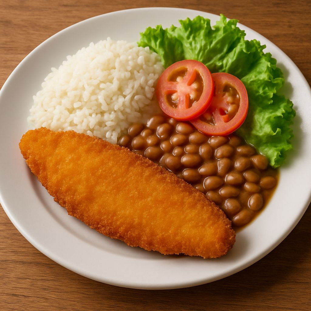 Arroz, feijão, farofa, salada, batata frita ou salpicão.