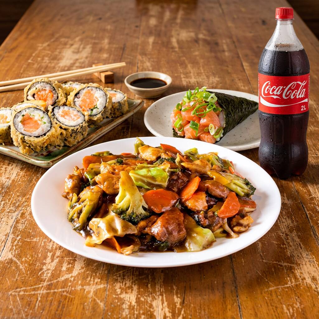 Combo Seleção 99, 1 YAKISOBA TRADICIONAL 800 GR + 1 Temaki salmao completo + 1 hot rolls 20 unidades + 1 Coca 2 Litros