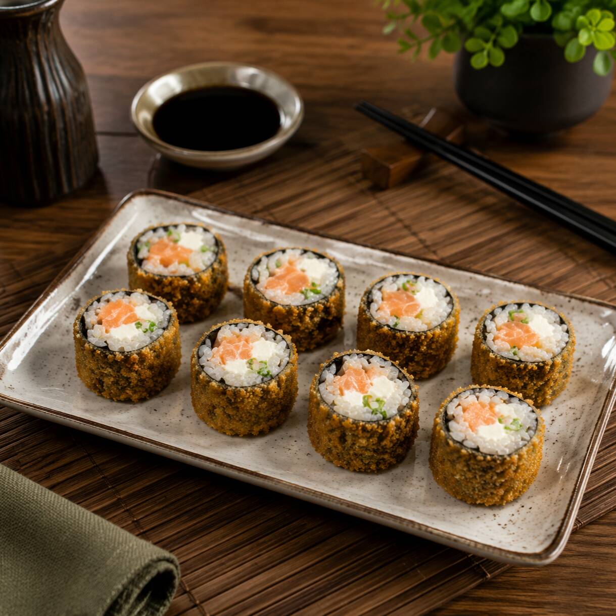 Combo com 30 peças de carioca de salmão fresco com cream cheese, trazendo equilíbrio entre o sabor marcante do salmão e a cremosidade irresistível do queijo.