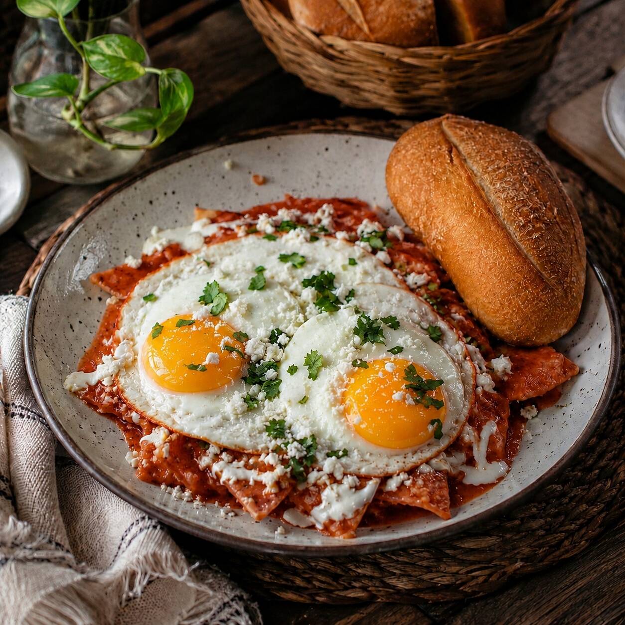 Chilaquiles Rojos con Huevo (2pzs)