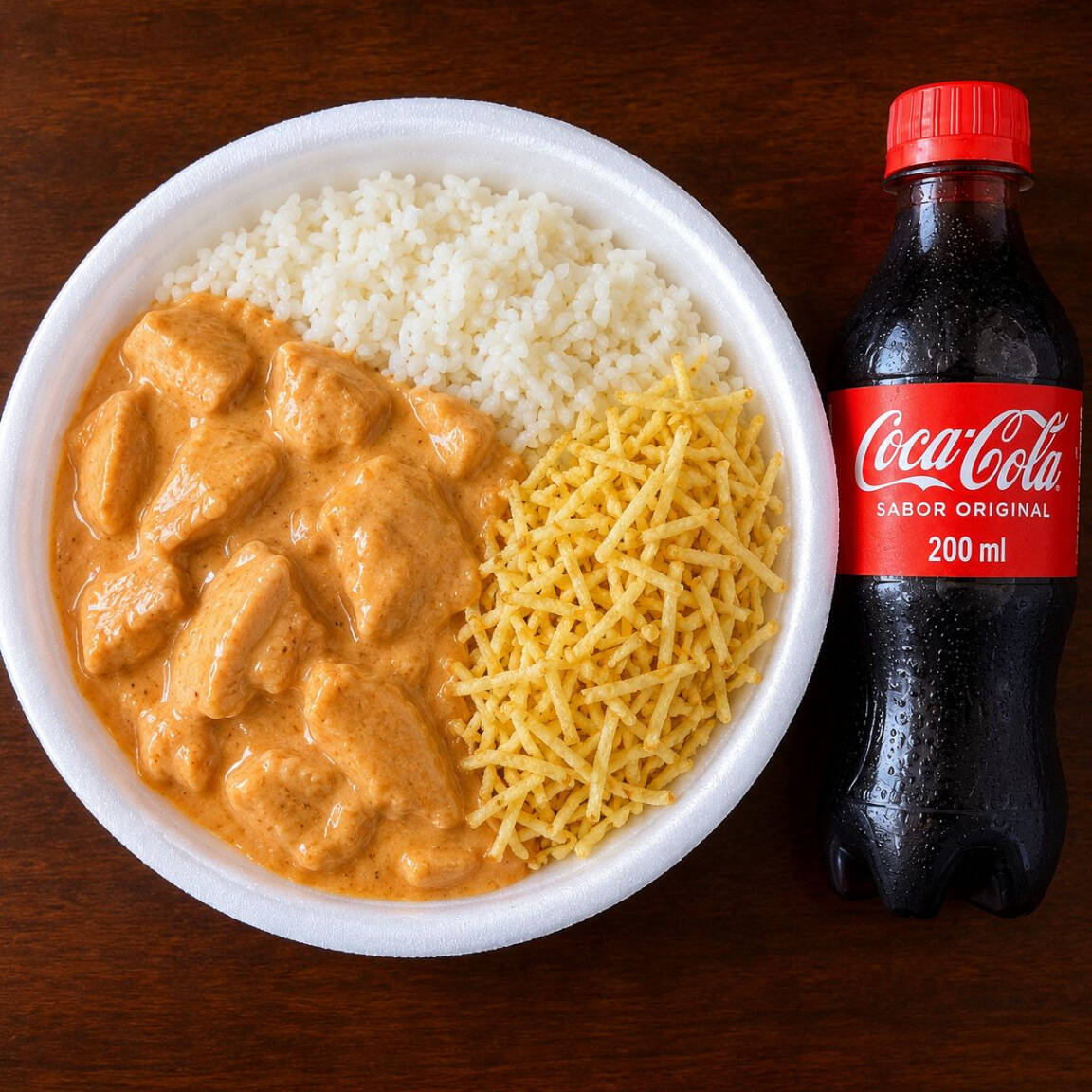 Acompanha Arroz Feijão Fritas e Farofa 400g aprox