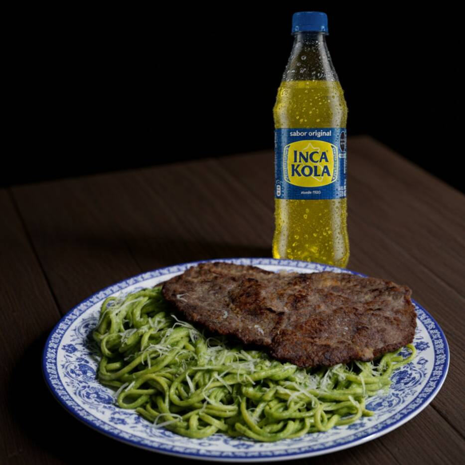 Tallarines Verdes + Bisteck + Inca Kola 500 Ml