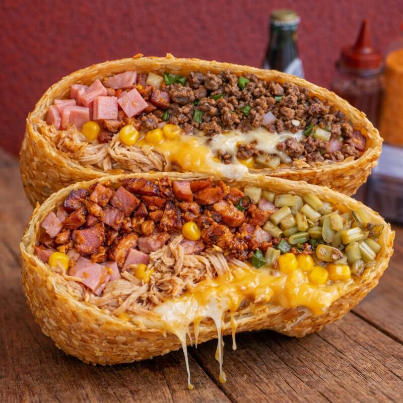 PRESUNTO QUEIJO CARNE FRANGO CALABRESA CHEDDAR E CATUPIRY E GUEROBA