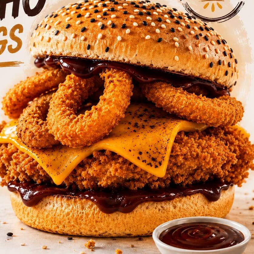 🍔 TORI BURGER ONION RINGS
Frango empanado super crocante, anéis de cebola dourados, cheddar maçaricado e molho Barbecue defumado no pão de hambúrguer macio. Uma combinação irresistível de crocância, cremosidade e muito sabor em cada mordida! 🔥🤤
📍Só no Flango do Japa Loko