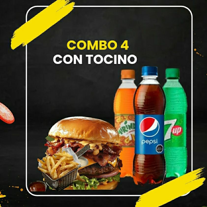 Combo 4R - Hamburguesa Tocino Papas Y Refresco