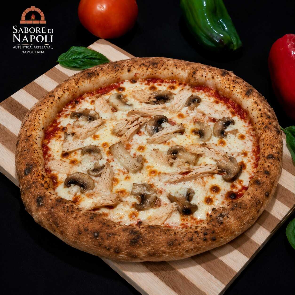 Pizza de Pollo con Champiñones