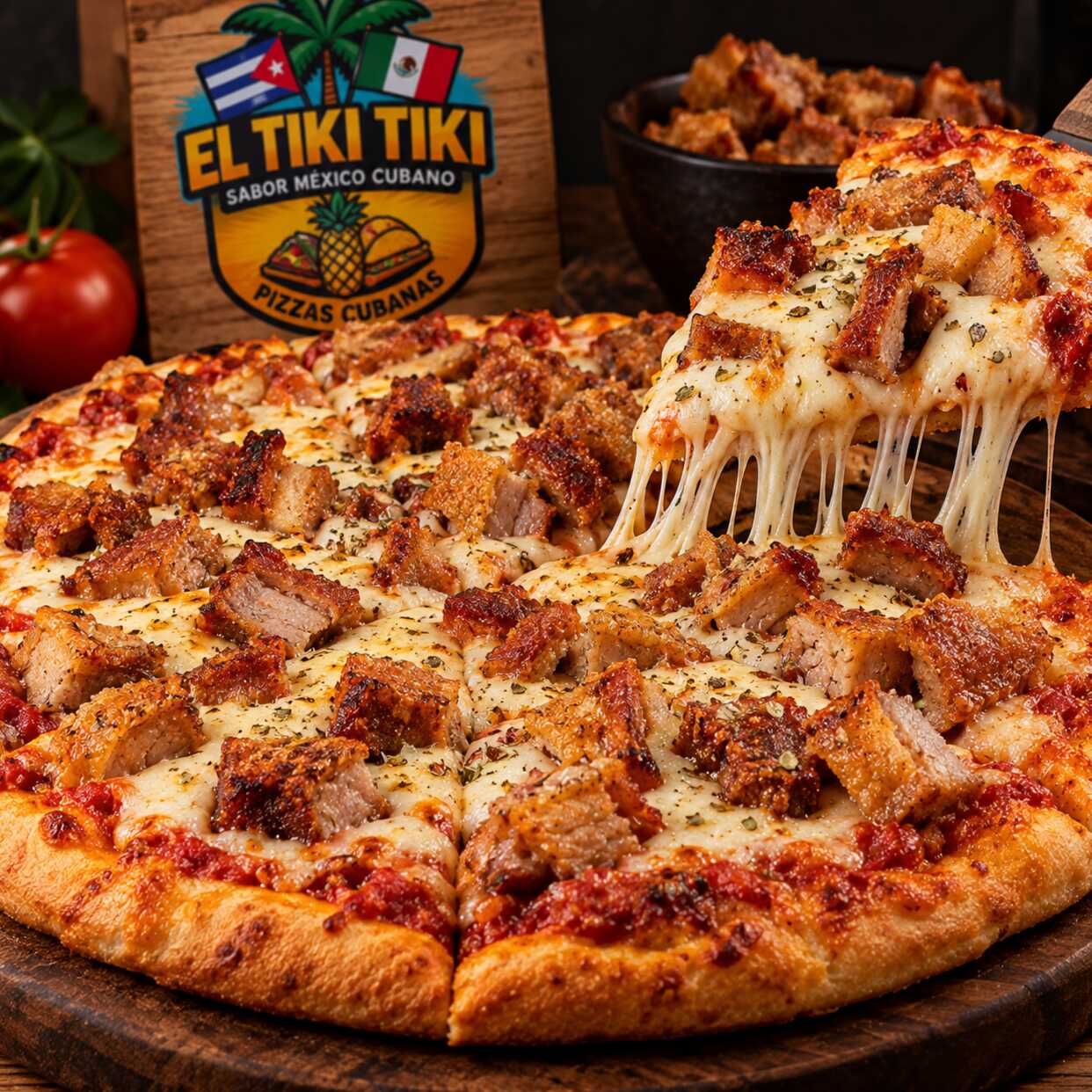 Pizza de Empella de Puerco (Chicharron) y Queso