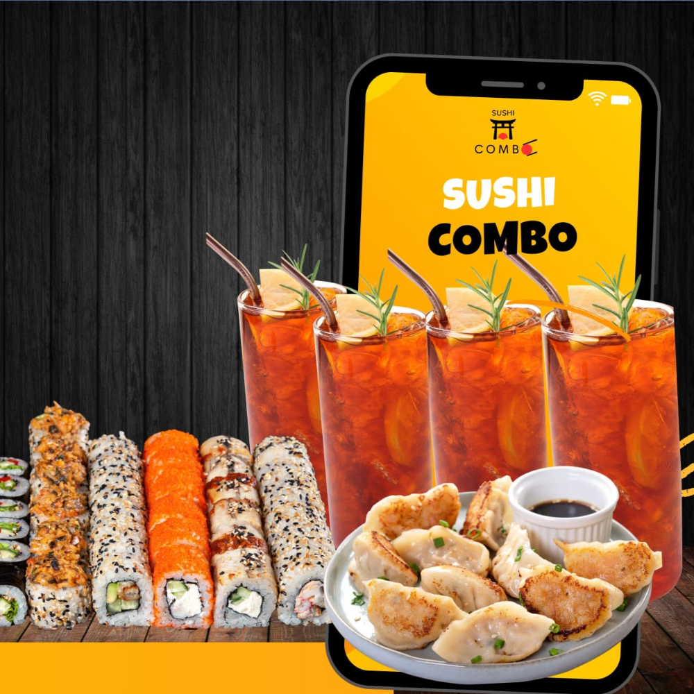 50 Piezas Sushi + 4 Té Fríos + 4 Gyozas + 2 Salsas