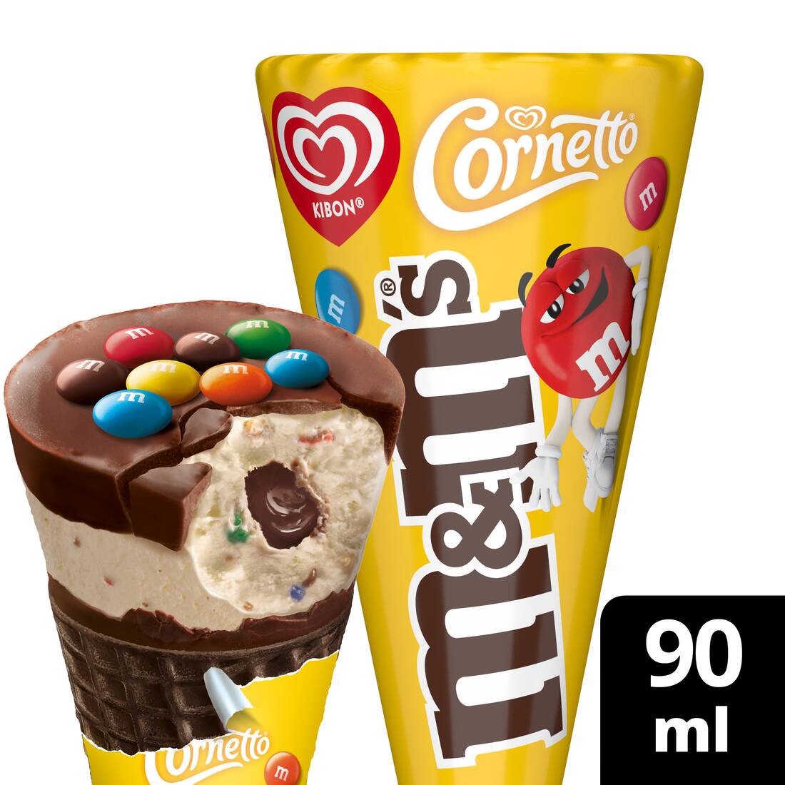 Cornetto M&Ms une as características marcantes de Cornetto com o sabor e diversão dos famosos M&Ms! Esse sorvete delicioso vai congelar sua fome com uma casquinha crocante sabor chocolate, sorvete de creme com recheio de chocolate e M&Ms no topo.