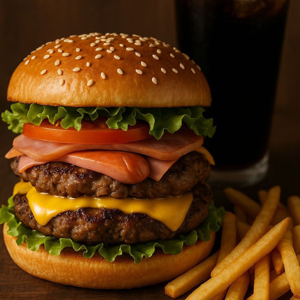 Hamburguesa Doble Carne Con Salchicha + Papas Gajo
