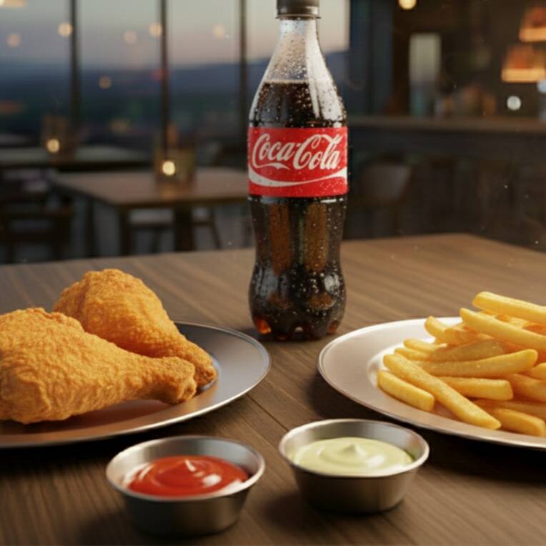 Porción Pollo Frito+ Papas Fritas+ Coca Cola 355ml