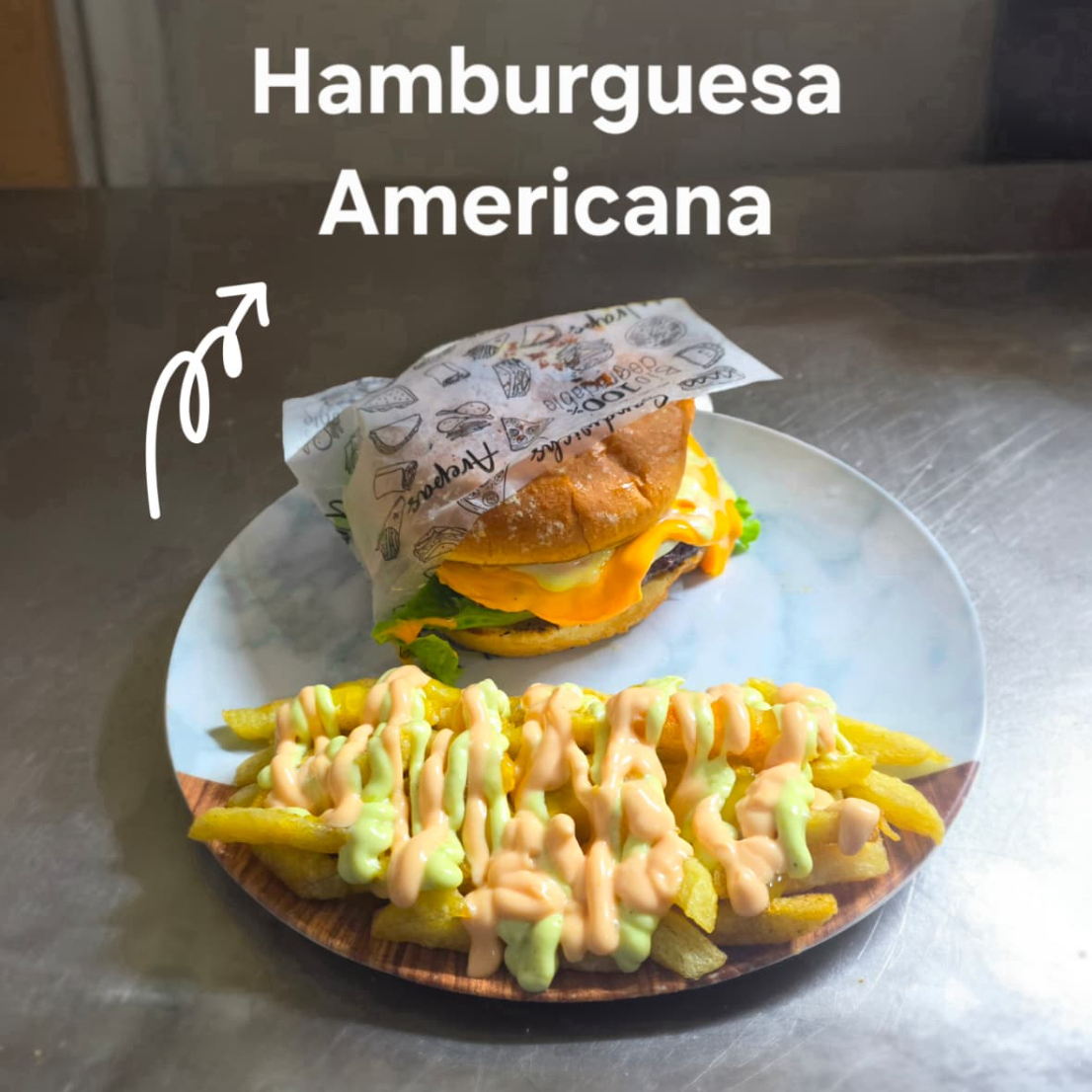 Hamburguesa Americana + papas