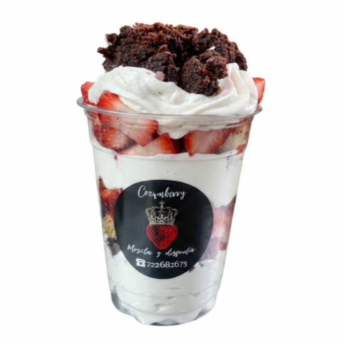 Fresas con Crema y Brownie Medianas