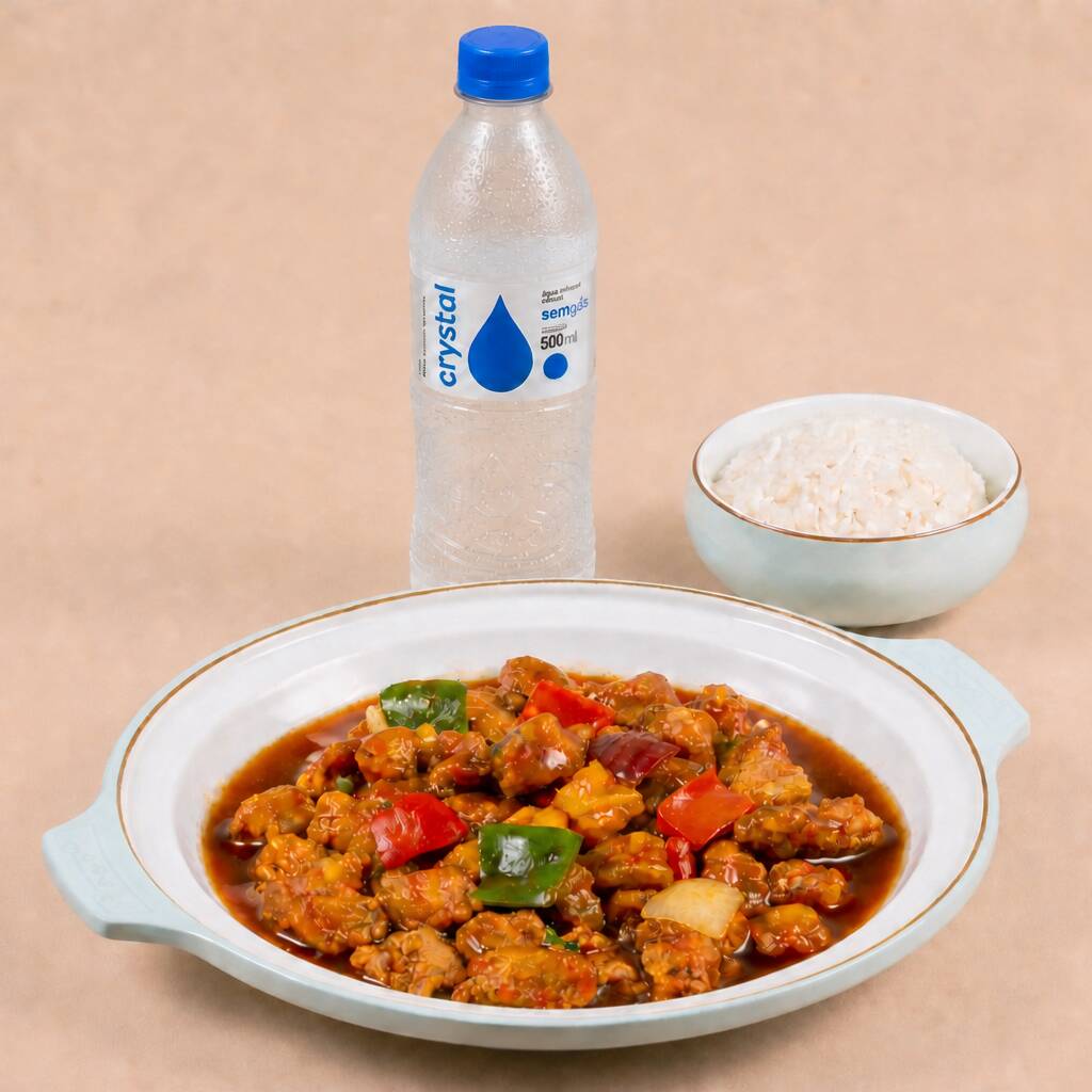 Agridoce de Abacaxi e Frango + 1 Acompanhamento (Arroz Yunwei/ Beef Arroz/ Tiras do Imperador/ Batata Frita/ Vegetais Mix) + Bebida