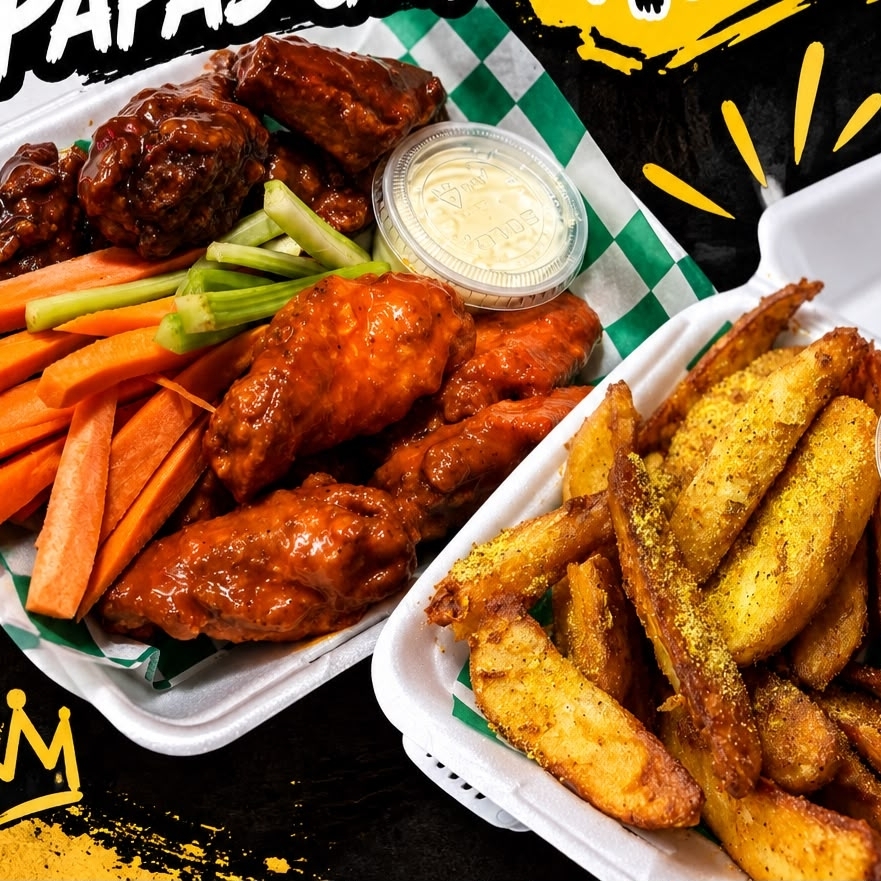 5 Alitas + Papas Gajo