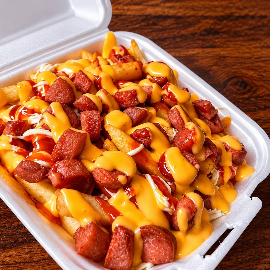 Salchipapas con Salsas