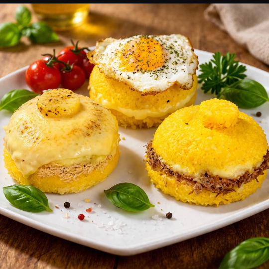🥘 Calabresa com Catupiry 🍗 Frango com queijo 🥚 Simples com ovo 💛 Trio nordestino completo, saboroso e bem servido!