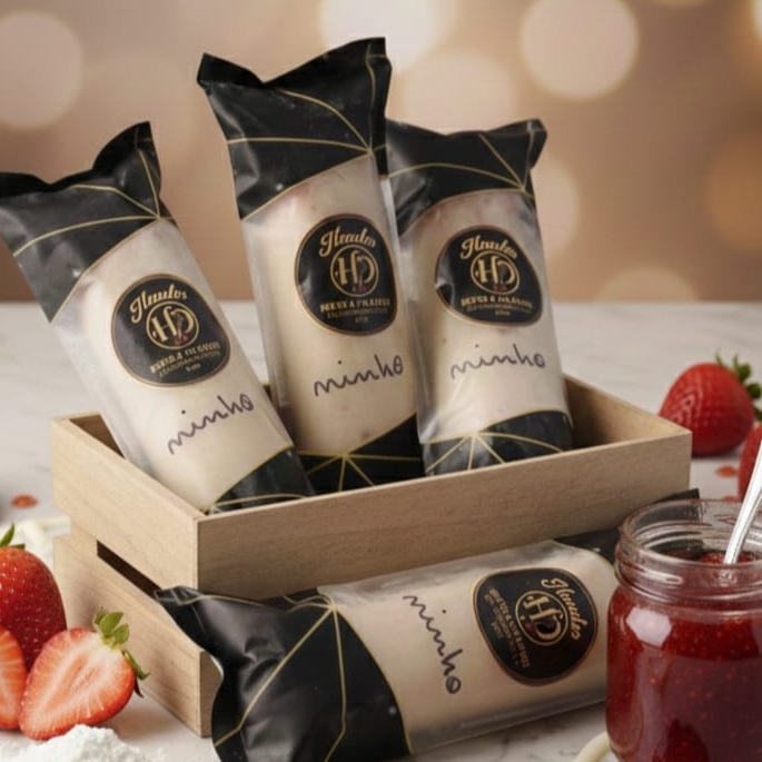 Geladinho Gourmet de Ninho com Morango (O Clássico Perfeito) O sabor mais amado de todos! A combinação perfeita e inesquecível do nosso creme de Ninho (suave, aveludado e irresistível) com pedacinhos e/ou calda de morango fresco e levemente azedinho. É o equilíbrio ideal entre o doce e o frutado. Uma sobremesa gelada, extra cremosa, que agrada a todos. Simplesmente imperdível!