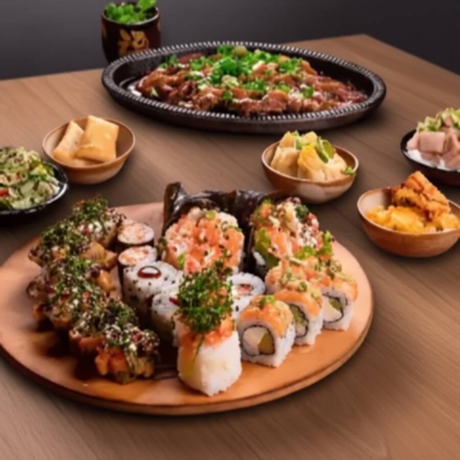 A experiência dos principais pratos do nosso rodízio no conforto da sua casa. Combinado composto por: Ceviche Sunomono ( Contém Kani ) Shimeji 2 temakis médios ( não fazemos em cubos, nem sem arroz ) 2 camarão na tempurá 2 harumaki 2 guioza 6 hot rolls 2 hossomakis salmão 2 baterás d