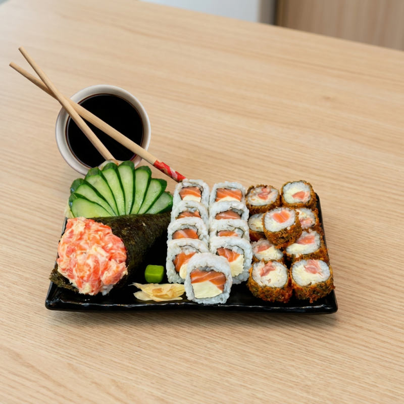 9 uramaki filadelfia , 9 hot Filadelfia , 1 Temaki Filadelfia