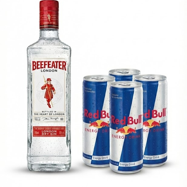 1x Gin Beefeater Tradicional 750ml (Original) 4x Red Bull (Escolha os sabores nos complementos) 4x Gelo de Sabor (Escolha os sabores nos complementos) Selecione as opções abaixo e finalize seu pedido!