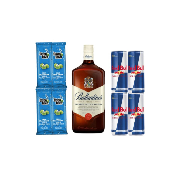 1 Garrafa de Ballantines 1L - 4 copos - 4 Red Bull