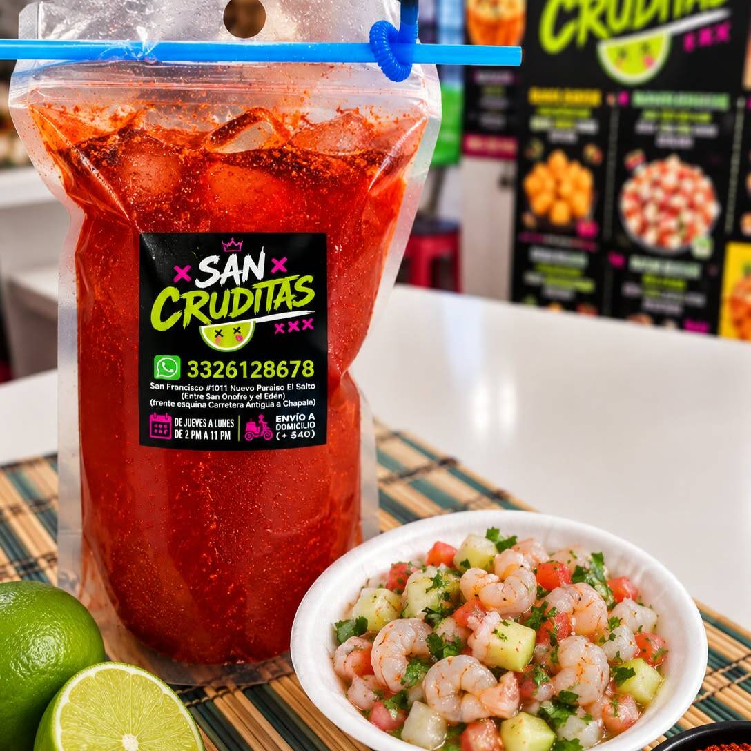 Michelada con ceviche de camarón