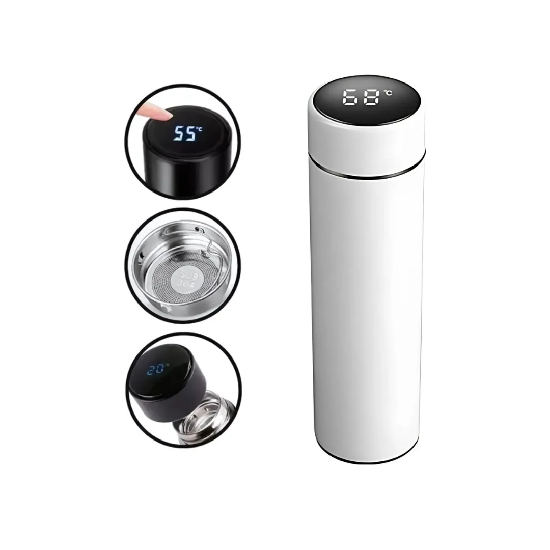 A Garrafa Térmica Branca com Medidor de Temperatura 500ml - Tipo Stanley oferece o equilíbrio perfeito entre estilo, funcionalidade e durabilidade. Com capacidade de 500ml, ela mantém sua bebida quente ou fria por várias horas, proporcionando a temperatura ideal ao longo do Dia. Equipado com um medidor de temperatura integrado, você pode facilmente verificar a temperatura da sua bebida sem a necessidade de abrir a garrafa, mantendo o conforto e a praticidade. O design elegante e sofisticado na cor branca é inspirado no icônico estilo Stanley, garantindo resistência e um acabamento de alta qualidade. Ideal para uso diário, atividades ao ar livre, viagens e até para o trabalho. Perfeito para quem busca garrafa térmica 500ml, garrafa com medidor de temperatura, garrafa térmica branca, garrafa térmica de alta qualidade, garrafa de viagem térmica, garrafa Stanley tipo, e garrafa térmica para bebidas quentes e frias.