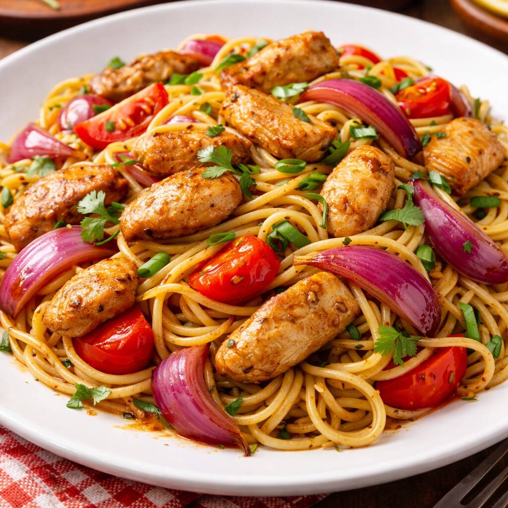 Tallarin saltado de pollo sabroso