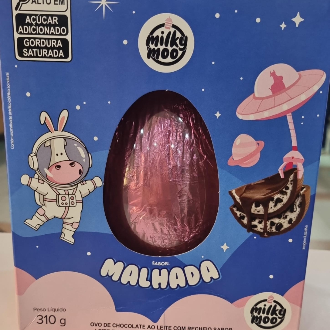 Ovo de Pascoa, Sabor chocolate ao leite com recheio sabor leite e gotas de biscoito sabor chocolate.
Validade 08/2026