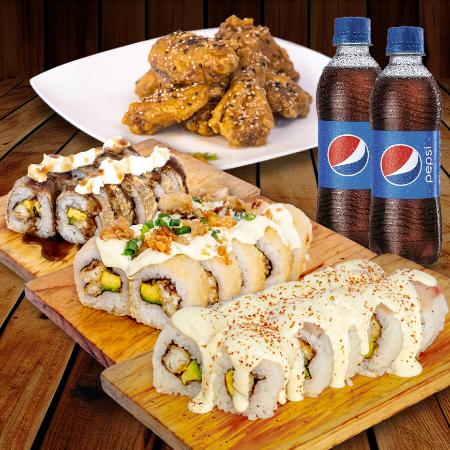 36 makis + 4 alitas + 2 pepsis
