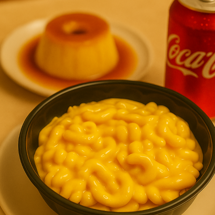 Macarrão Mac' Cheese Massa curtinha mergulhada em um creme ultra cremoso de queijos, gratinada até dourar. Conforto puro e sabor que abraça! + Coca lata + pudim 120gr