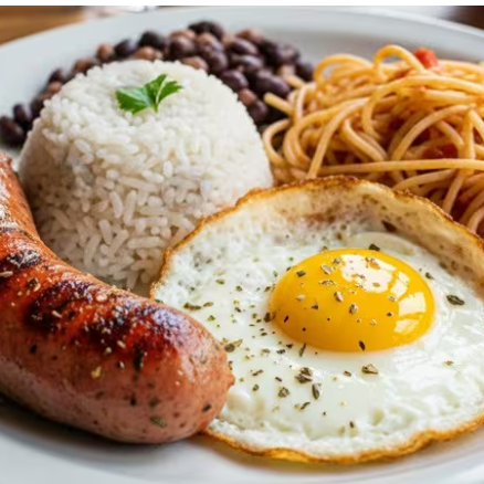 Para uma refeição de respeito: linguiça toscana grelhada com ovo fritoe. O prato vem com o clássico arroz e feijão com tempero de casa inesquecível. Escolha seu acompanhamento para completar o sabor!