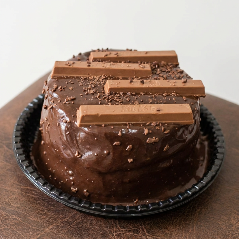 Massa de chocolate e recheio de brigadeiro com kit kat. (aprox.920g, serve 5 pessoas )