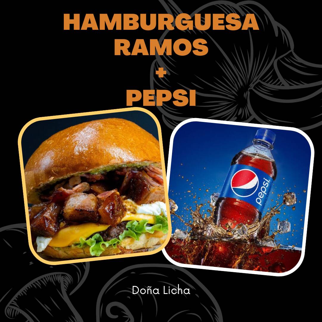 Hamburguesa Ramos/con Chicharrón + PEPSI 355ML