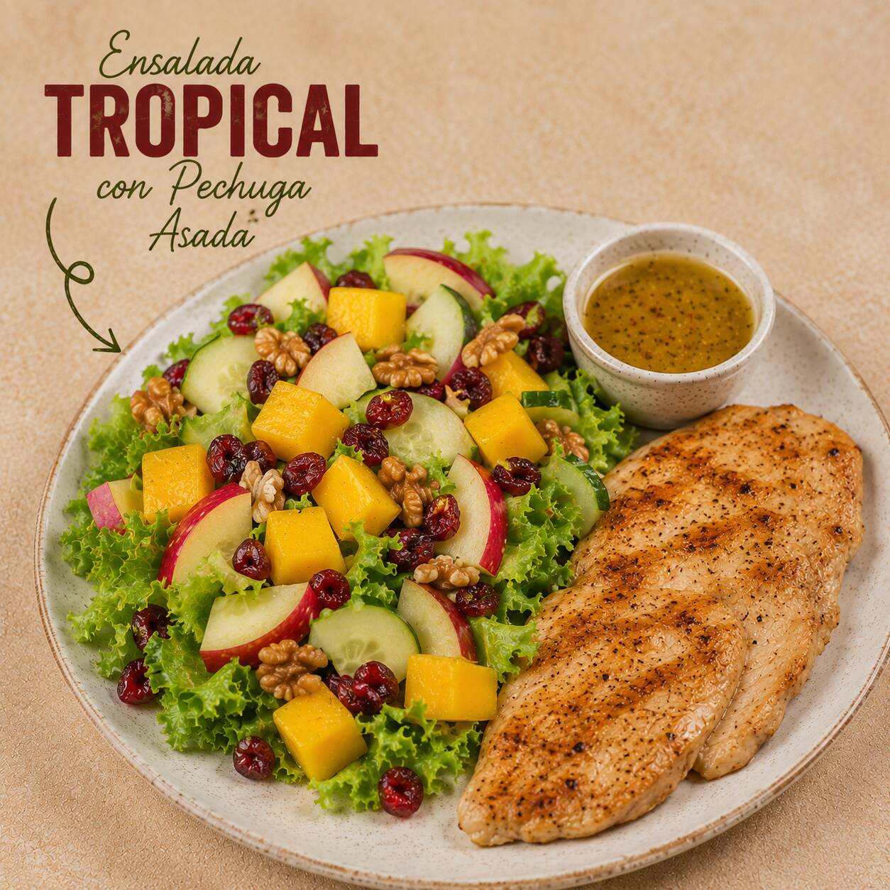 ENSALADA TROPICAL CON POLLO.