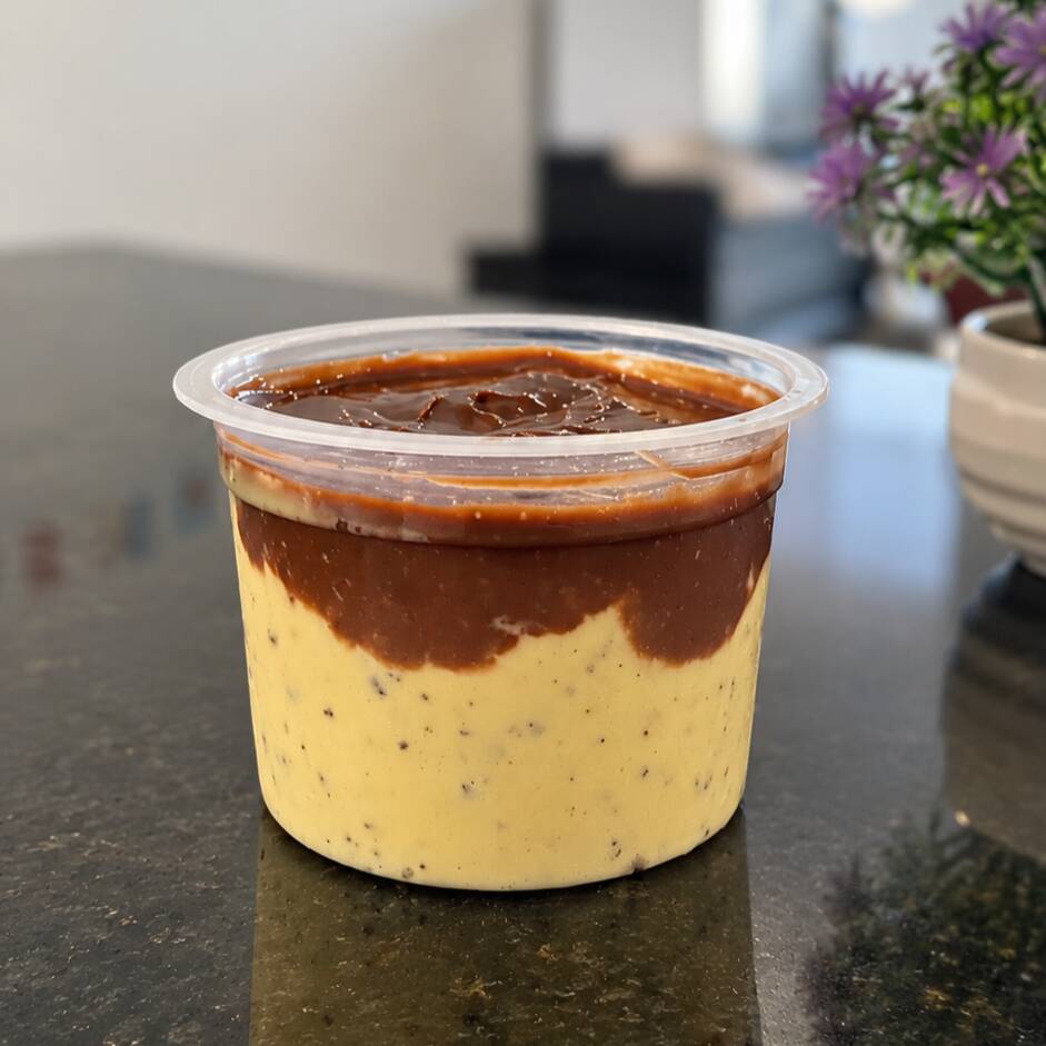 irresistível Mousse de maracujá com chocolate, leve doce com azedinho do maracujá
Deliciosa combinação
140ml
