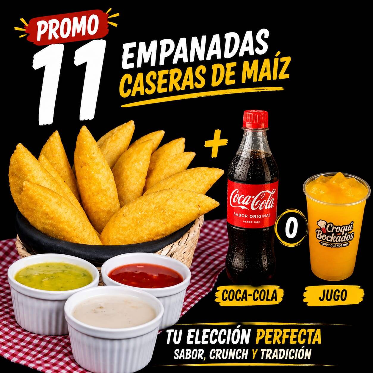 11 Empanadas + 1 COCA-COLA o 1 Jugo Natural