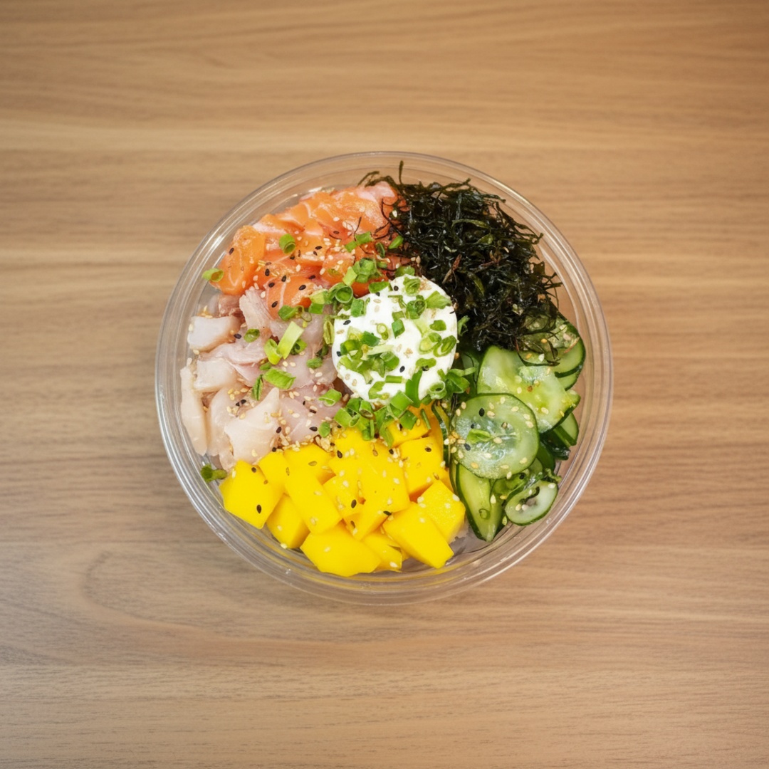 Arroz japonês Salmão Tilápia Pepino Sunomono Couve Crisp CebolinhaCream CheaseManga